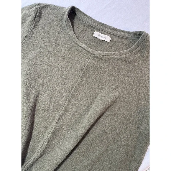 Madewell Olive Green Front Tie Knot Short Sleeve Cotton Top Small G6921 - Picture 9 of 10